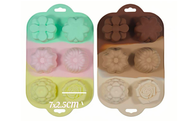 Molde silicona tricolor 6 muffins decorados 